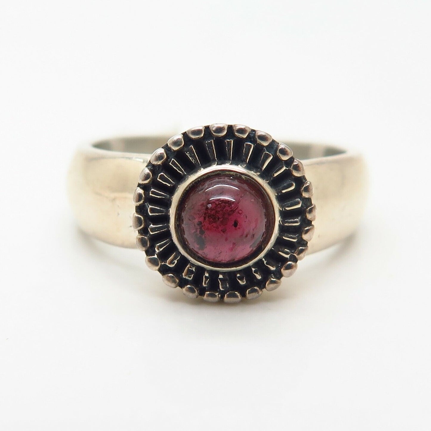 925 Sterling Silver Real Rhodolite Garnet Gemstone Sun Design Ring