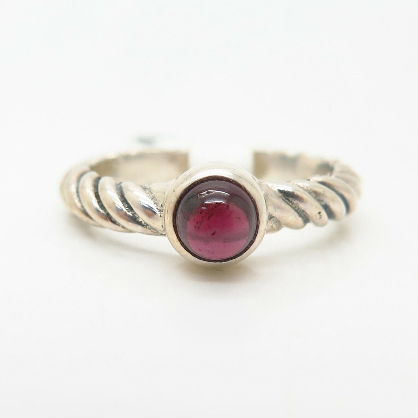 925 Sterling Silver Real Rhodolite Garnet Gemstone Twisted Design Ring