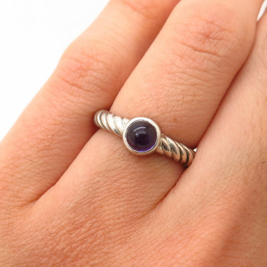 925 Sterling Silver Real Amethyst Gemstone Twisted Design Ring