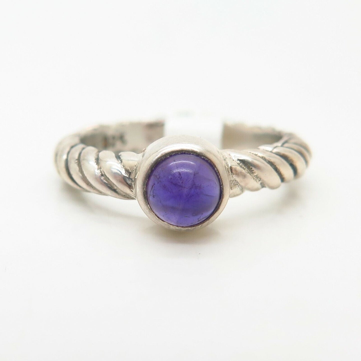 925 Sterling Silver Real Amethyst Gemstone Twisted Design Ring