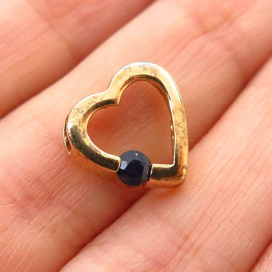 925 Sterling Silver Gold Plated Real Sapphire Gem Open Heart Slide Pendant