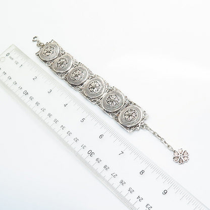 900 Silver Vintage Filigree Floral Design Link Bracelet 6.5-7 3/4"