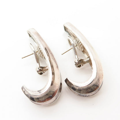 925 Sterling Silver / 14K Ribbed Design Half Hoop Earrings