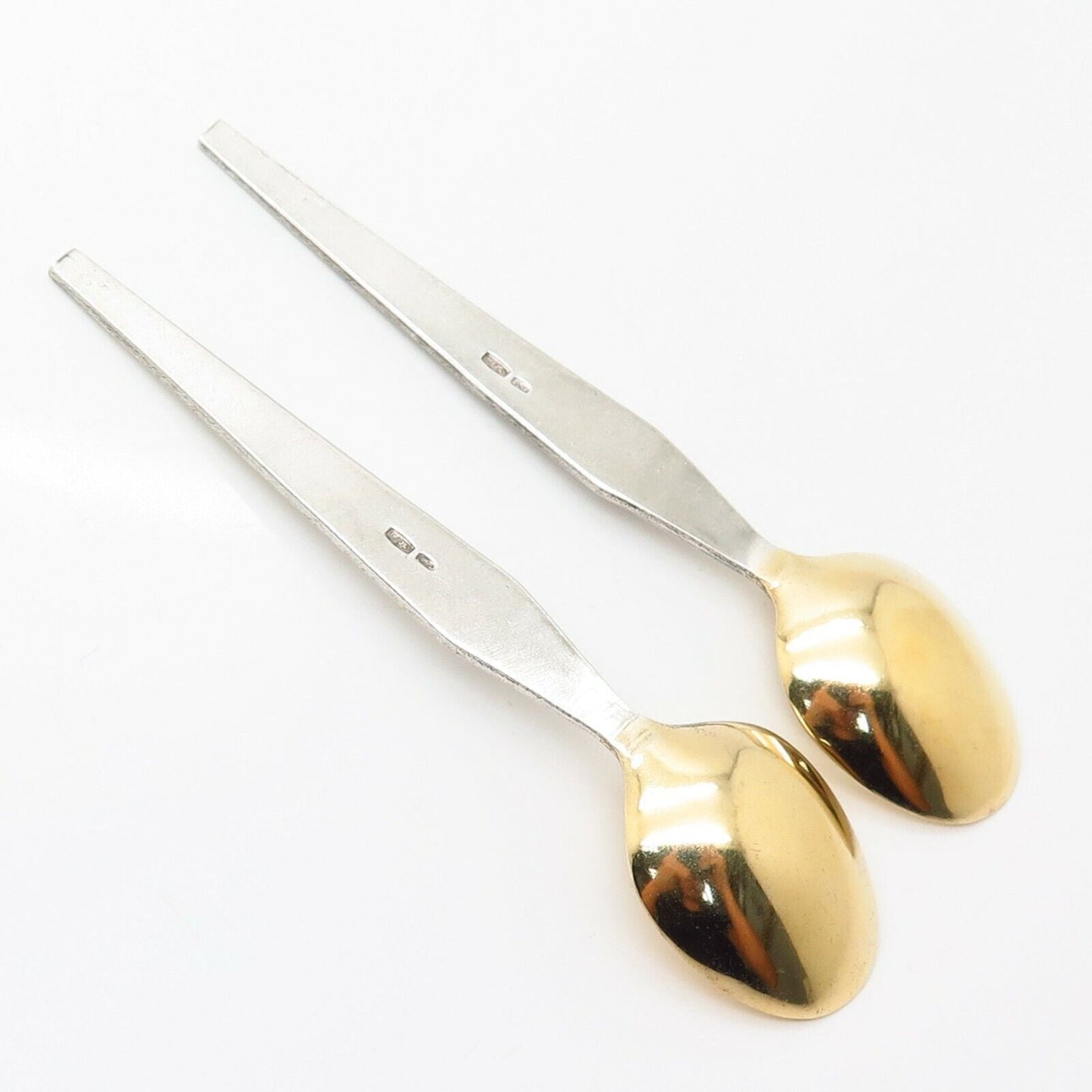 875 Silver 2-Tone Vintage Europe Set of 2 Demitasse Spoons