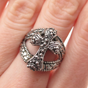 SARDA 925 Sterling Silver Vintage Cross Granulated Oxidized Ring Size 8.25