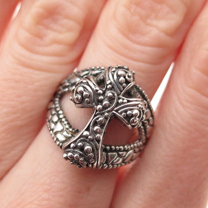 SARDA 925 Sterling Silver Vintage Cross Granulated Oxidized Ring Size 8.25