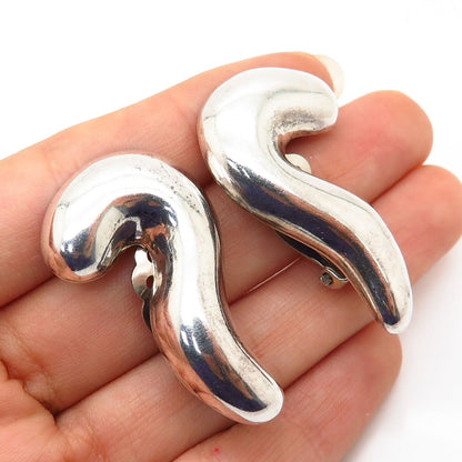 925 Sterling Silver Vintage Mexico Hollow Swirl Design Clip On Earrings