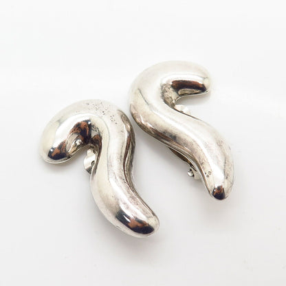 925 Sterling Silver Vintage Mexico Hollow Swirl Design Clip On Earrings