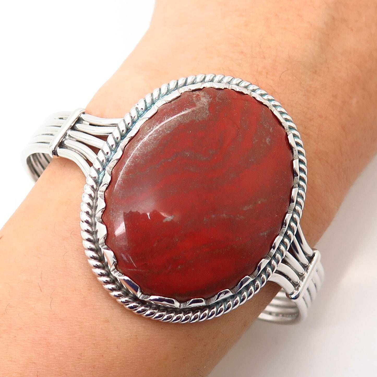 925 Sterling Silver Tahara Real Large Brecciated Jasper Gem Cuff Bracelet 7"