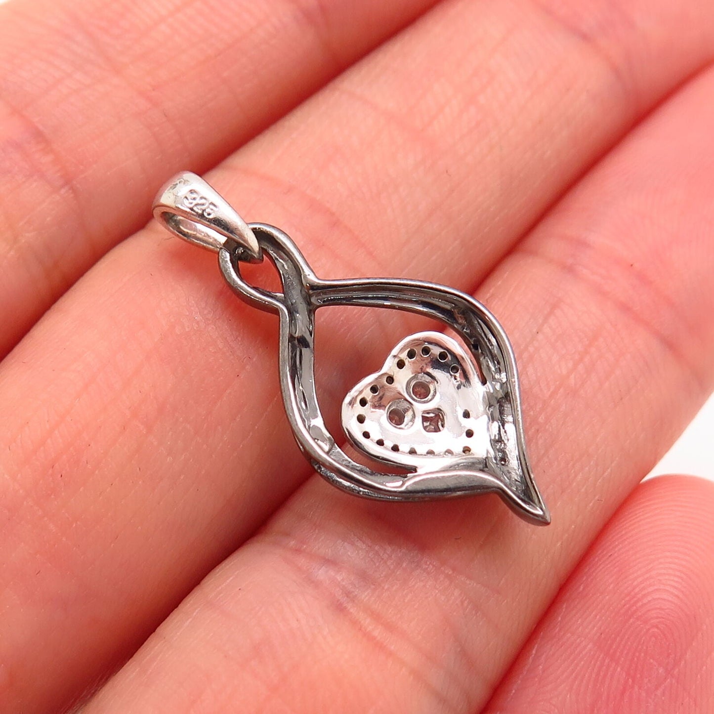 925 Sterling Silver C Z Heart Design Pendant