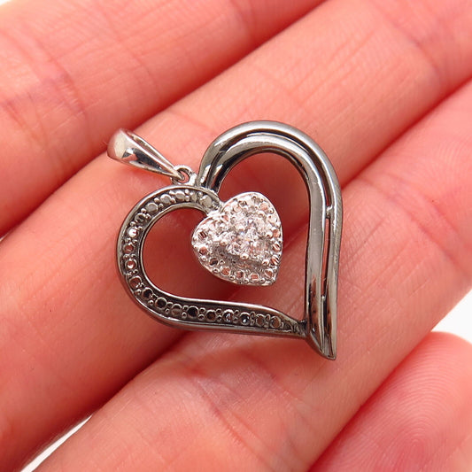 925 Sterling Silver C Z Open Heart Design Pendant