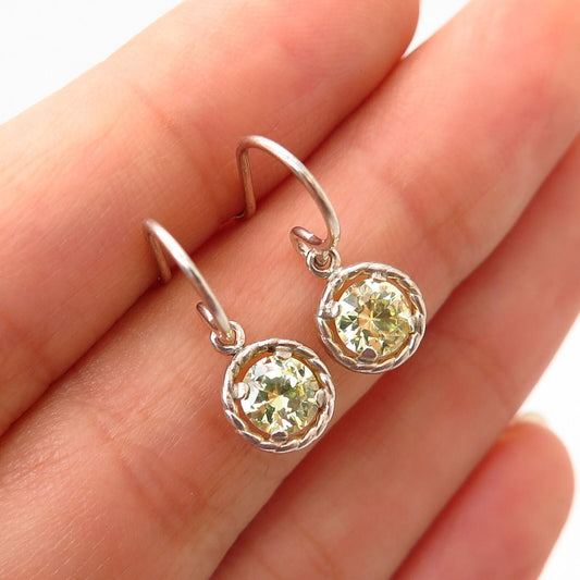 925 Sterling Silver Light-Green C Z Drop Earrings