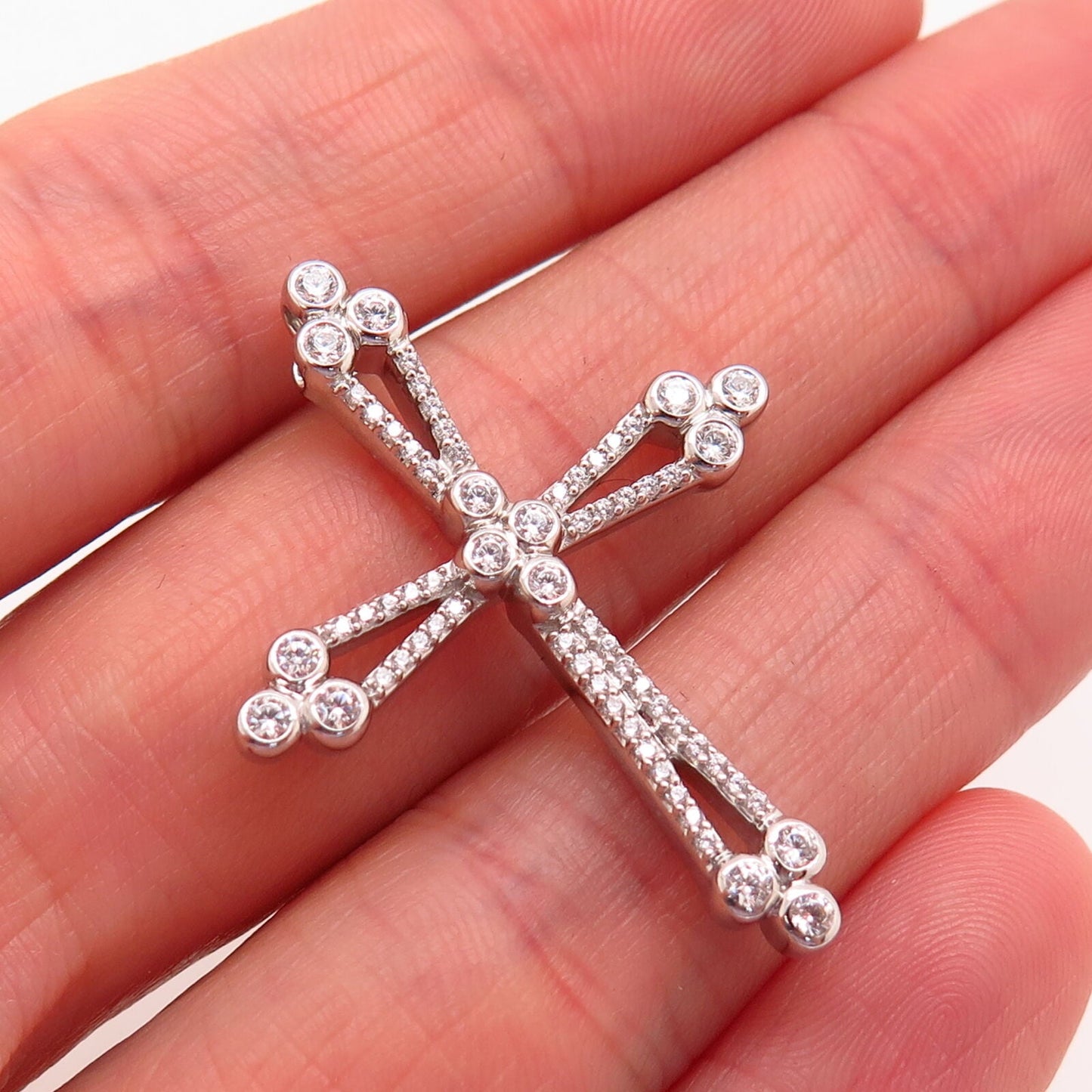 925 Sterling Silver C Z Slide Religious Cross Pendant