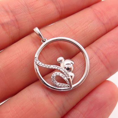 925 Sterling Silver C Z Girl Silhouette Design Round Pendant