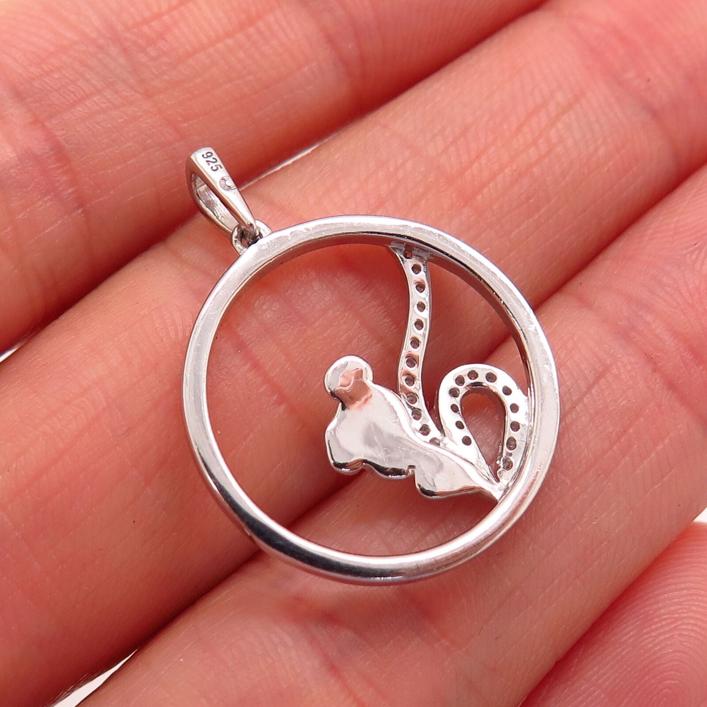 925 Sterling Silver C Z Girl Silhouette Design Round Pendant