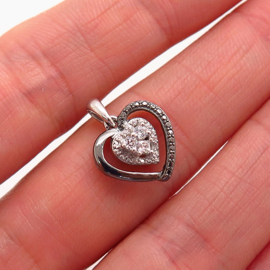 925 Sterling Silver C Z Heart Design Pendant