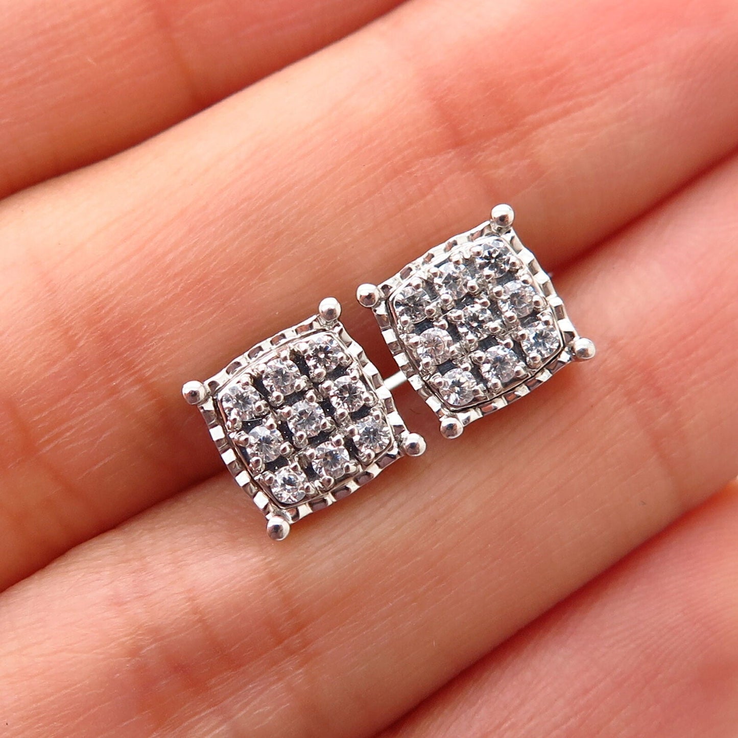 925 Sterling Silver C Z Square Stud Earrings