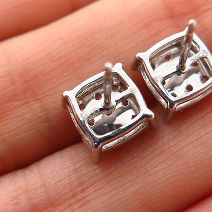 925 Sterling Silver C Z Square Stud Earrings