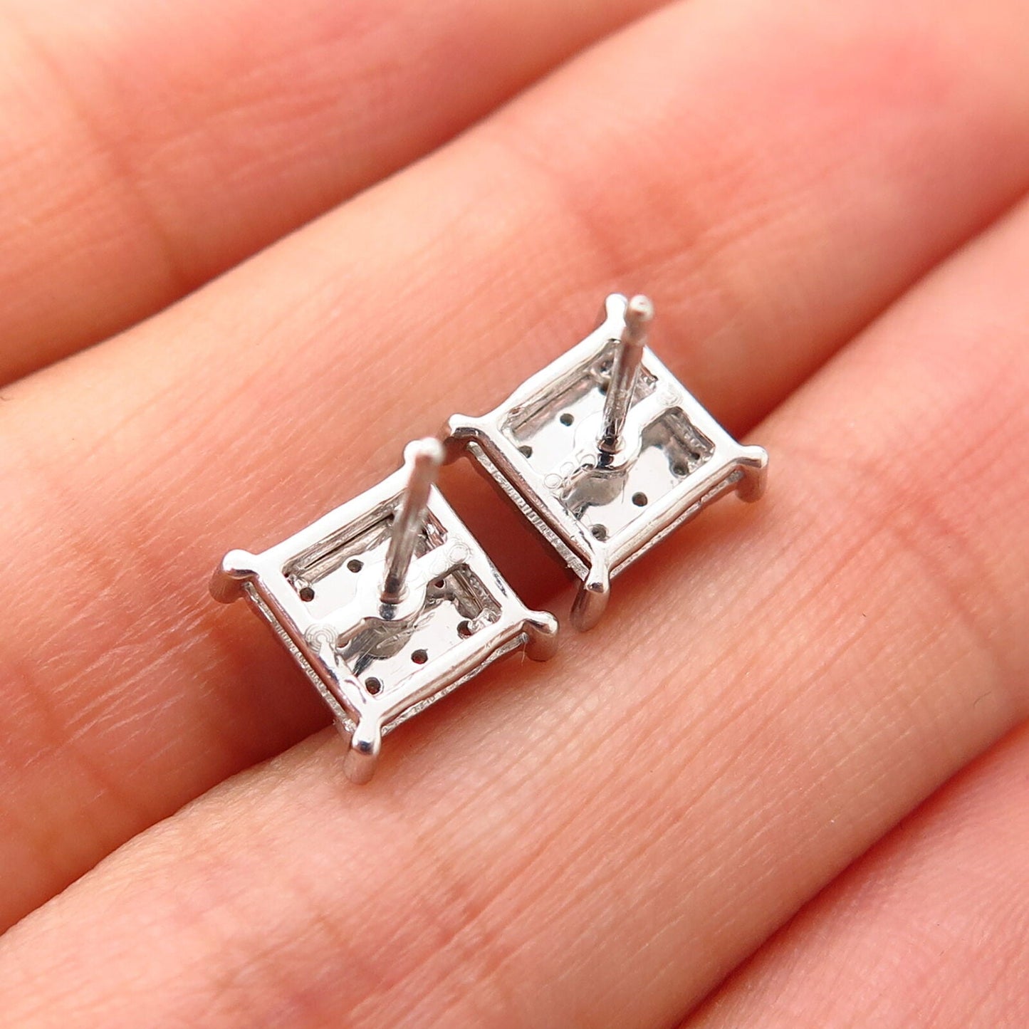 925 Sterling Silver C Z Square Design Stud Earrings