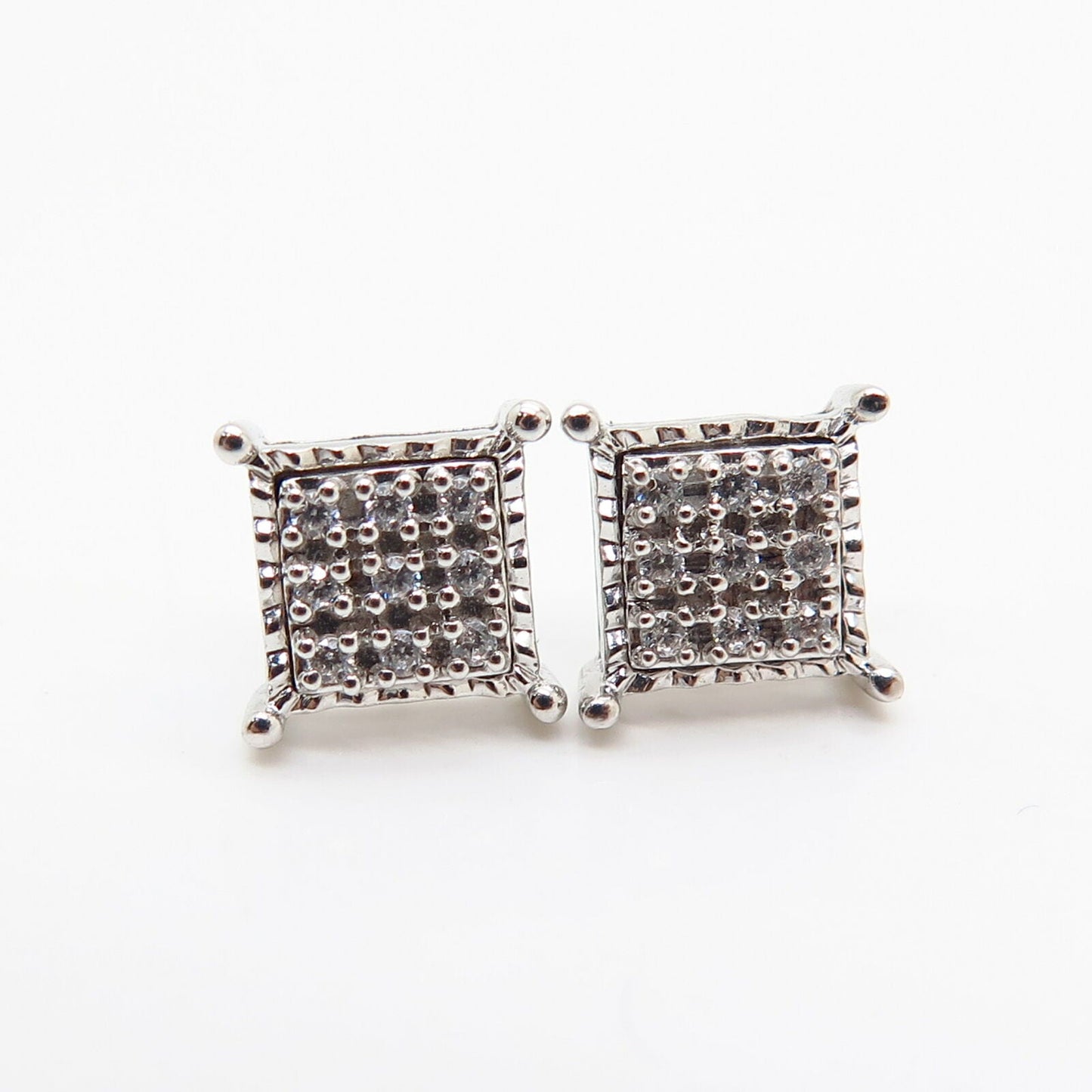 925 Sterling Silver C Z Square Design Stud Earrings