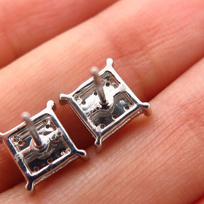 925 Sterling Silver C Z Square Design Stud Earrings