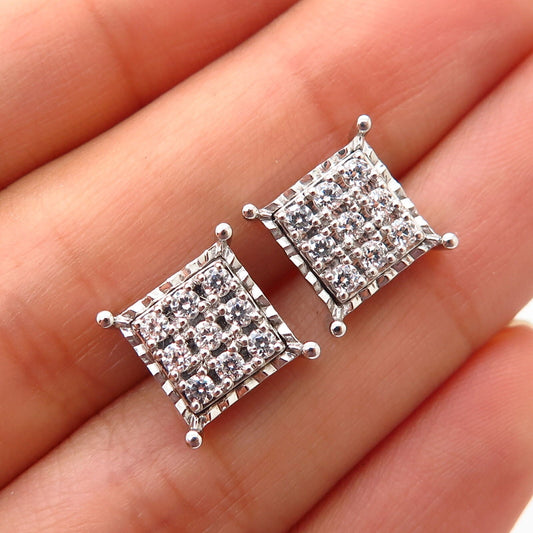 925 Sterling Silver C Z Square Stud Earrings