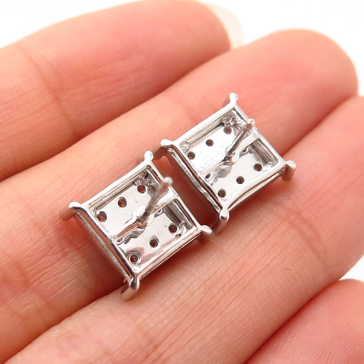 925 Sterling Silver C Z Square Stud Earrings