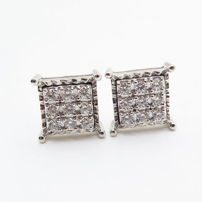 925 Sterling Silver C Z Square Stud Earrings