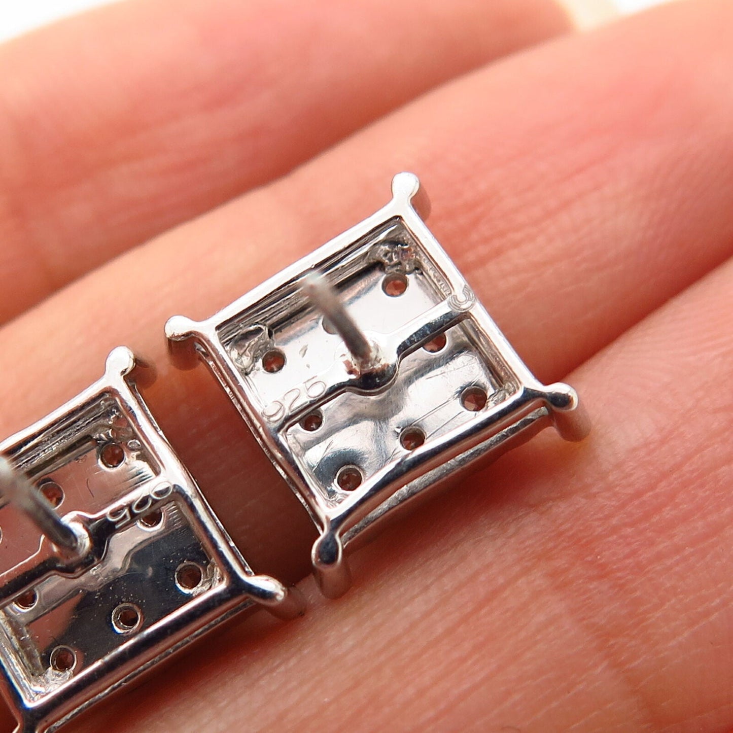 925 Sterling Silver C Z Square Stud Earrings