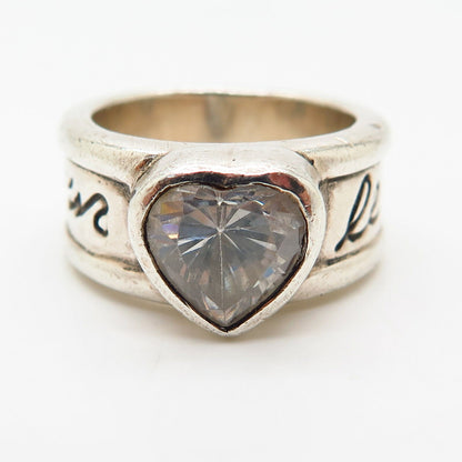 925 Sterling Silver C Z "Le Coeur De Amour" Heart Band Ring Size 5