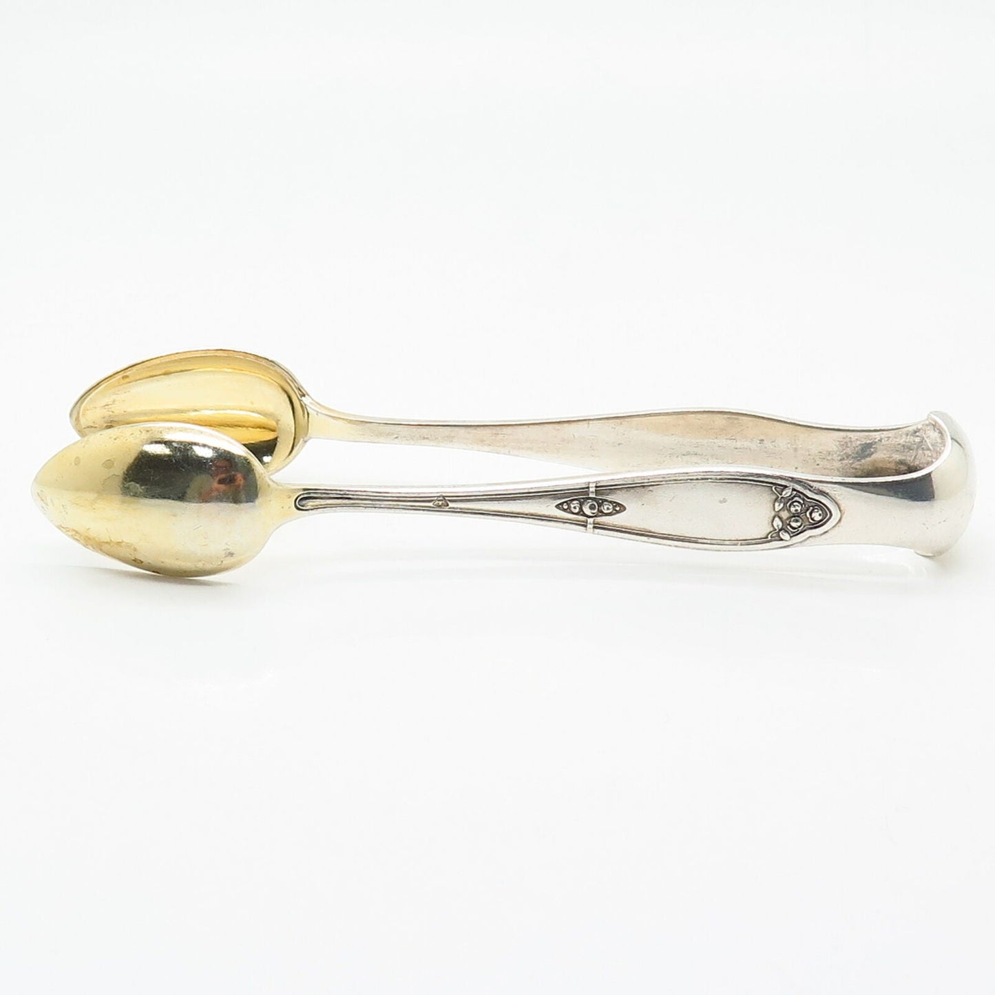 800 Silver 2-Tone Antique Floral Design Sugar Tongs