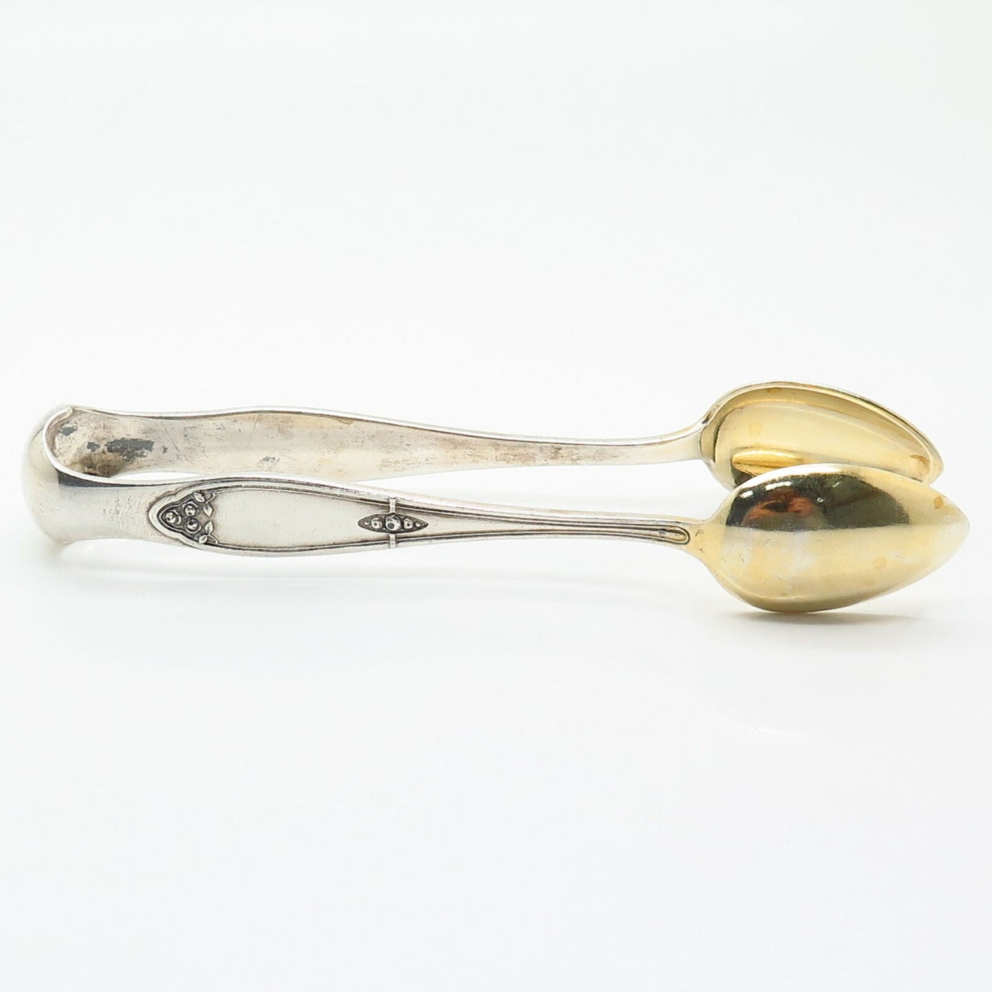 800 Silver 2-Tone Antique Floral Design Sugar Tongs