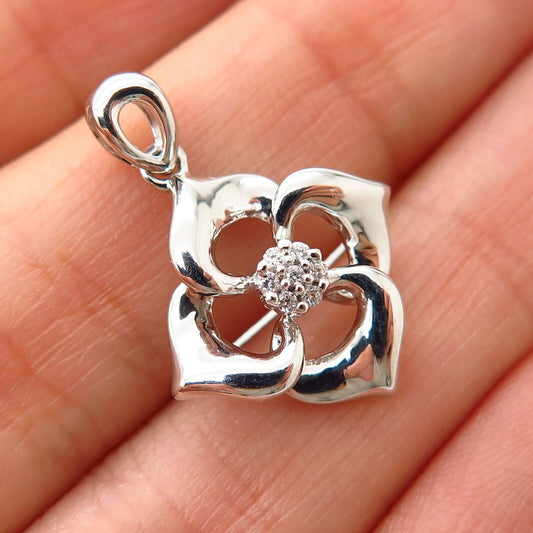 925 Sterling Silver C Z Floral Design Small Pendant