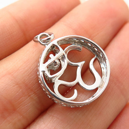 925 Sterling Silver Dancing C Z Ornate Design Round Pendant