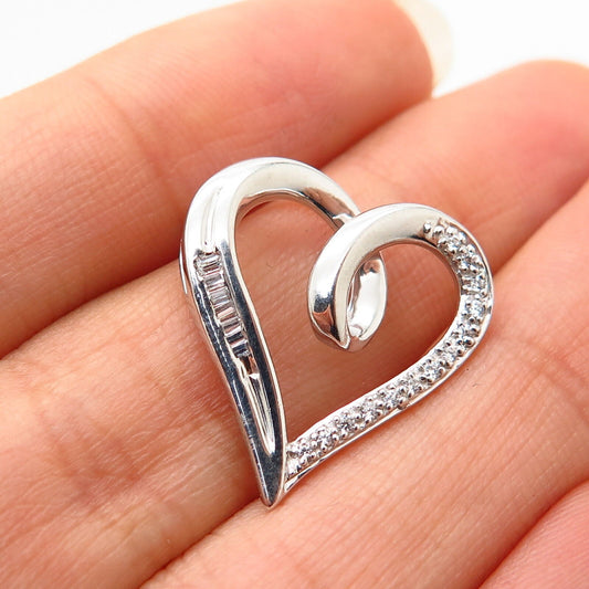 925 Sterling Silver C Z Open Heart Design Slide Pendant