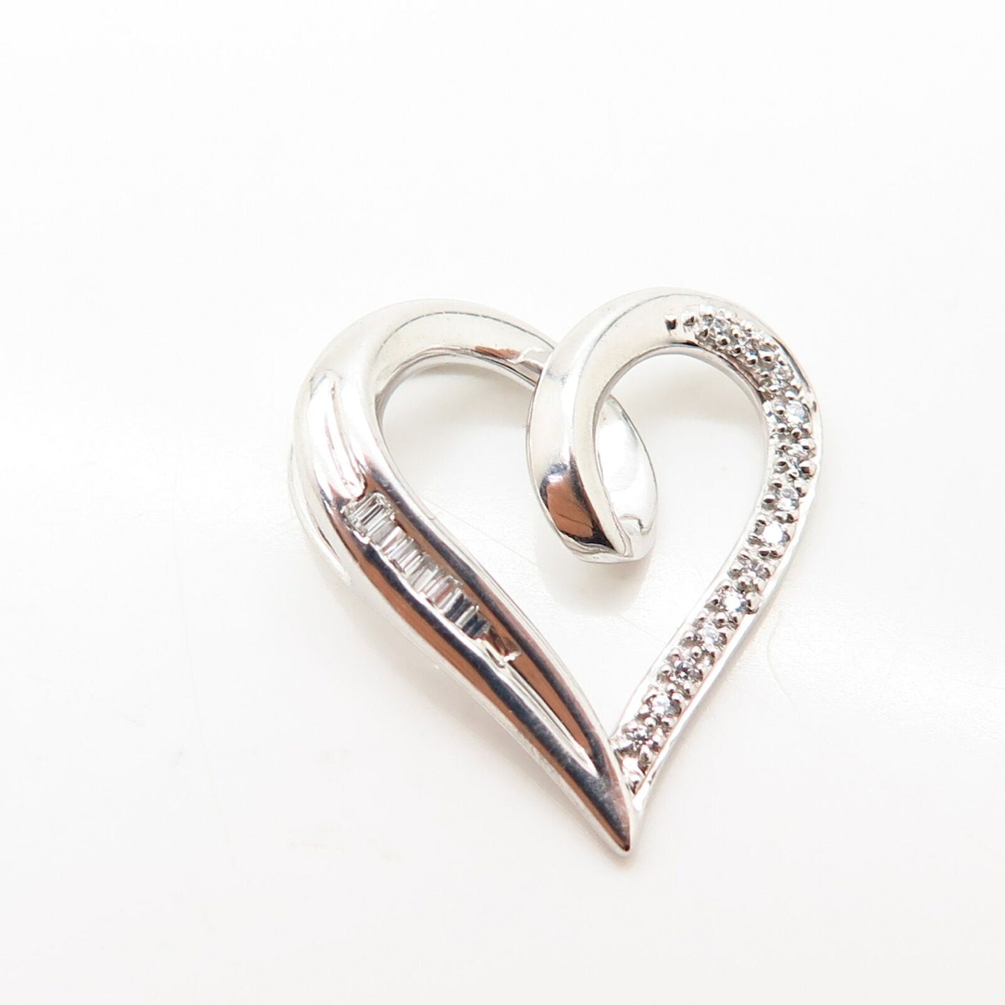 925 Sterling Silver C Z Open Heart Design Slide Pendant