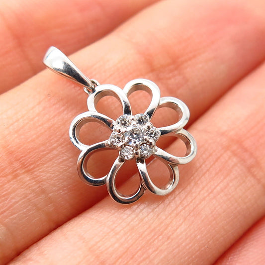 925 Sterling Silver C Z Floral Design Small Pendant