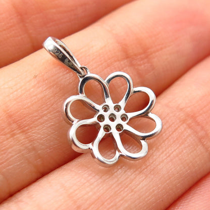 925 Sterling Silver C Z Floral Design Small Pendant