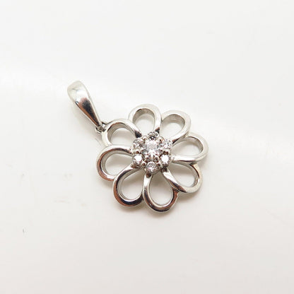 925 Sterling Silver C Z Floral Design Small Pendant