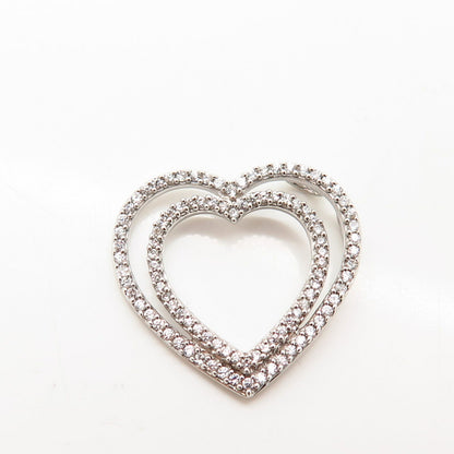 925 Sterling Silver C Z Double Heart Design Slide Pendant