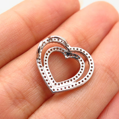 925 Sterling Silver C Z Double Heart Design Slide Pendant