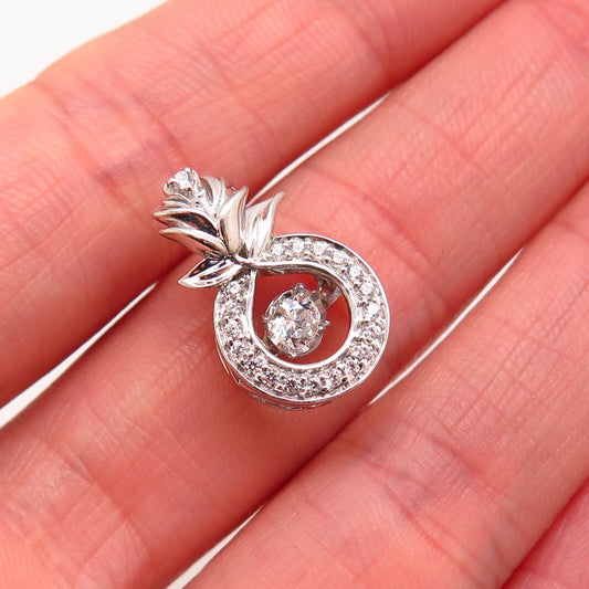 925 Sterling Silver Dancing C Z Rose Floral Design Slide Pendant