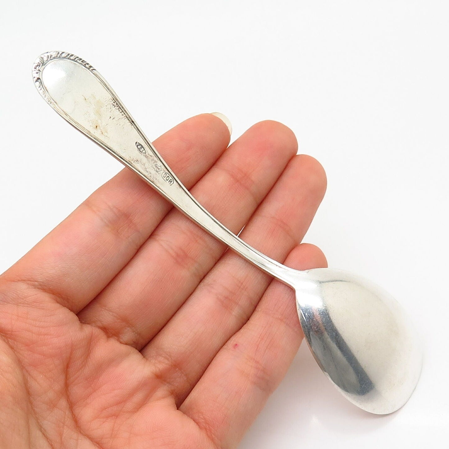 800 Silver Vintage Italy Palermo Lupo Bernardo Rose Floral Design Tea Spoon