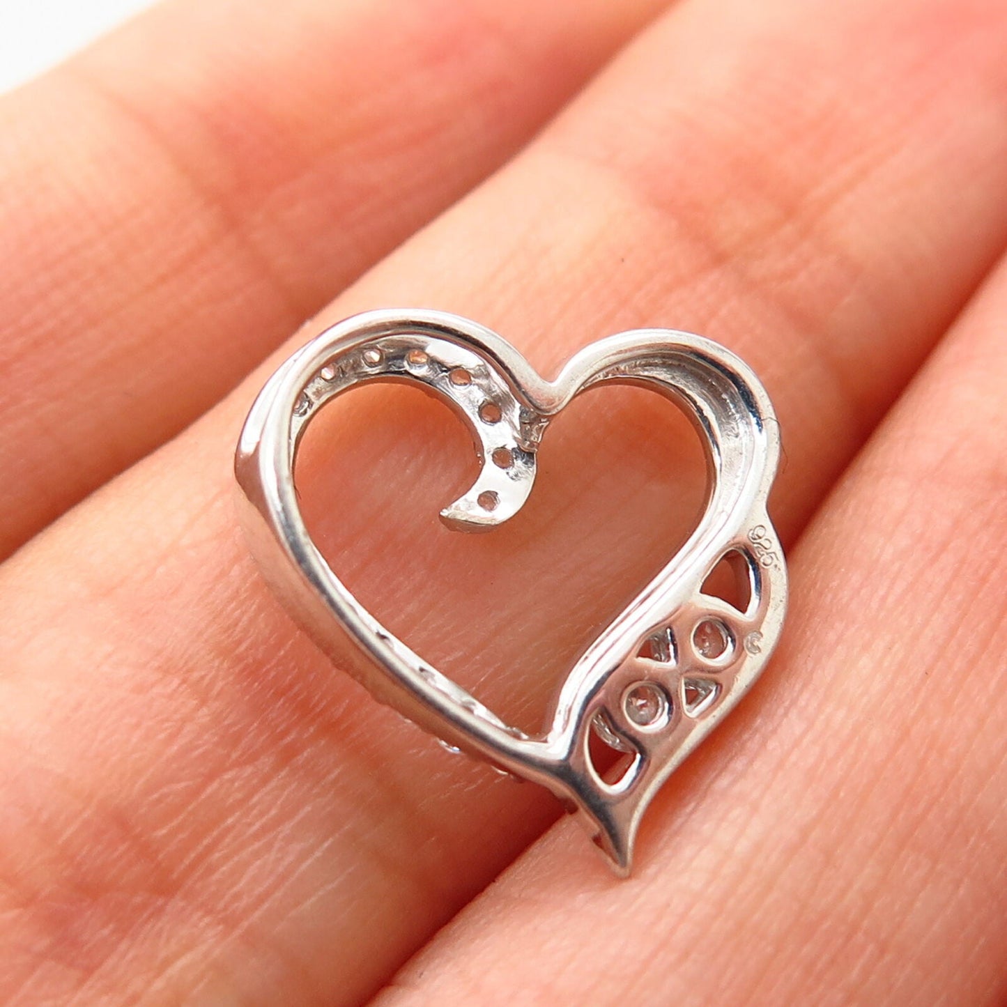 925 Sterling Silver C Z Open Heart Slide Pendant