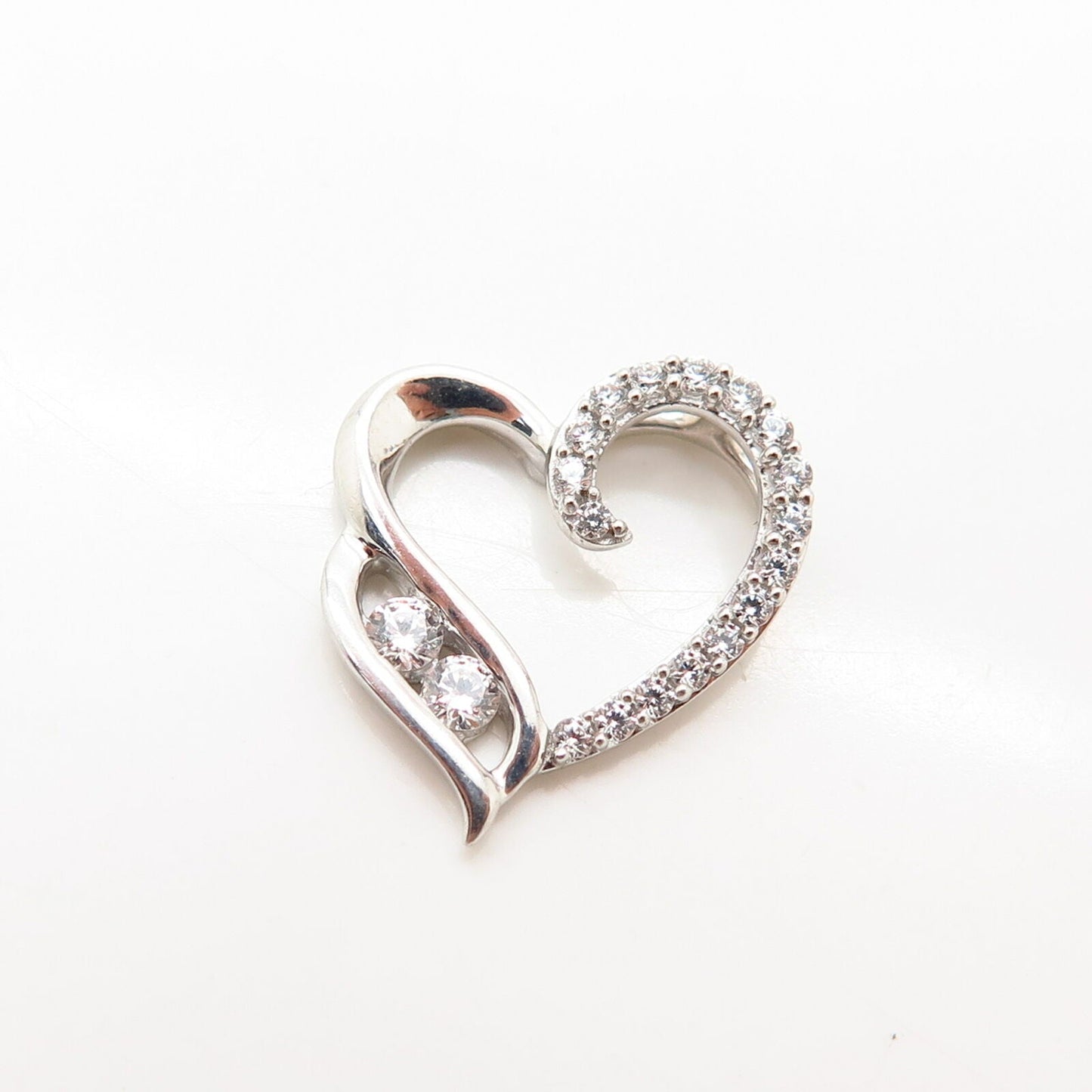 925 Sterling Silver C Z Open Heart Slide Pendant