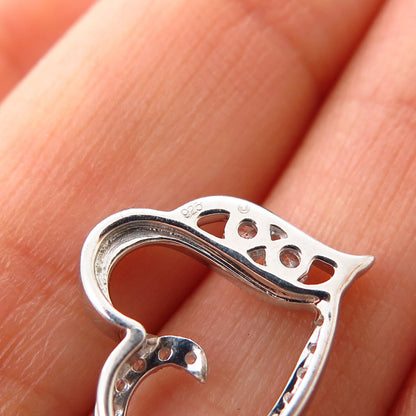 925 Sterling Silver C Z Open Heart Slide Pendant