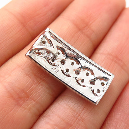 925 Sterling Silver C Z Curved Bar Design Slide Pendant