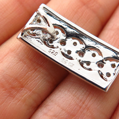 925 Sterling Silver C Z Curved Bar Design Slide Pendant