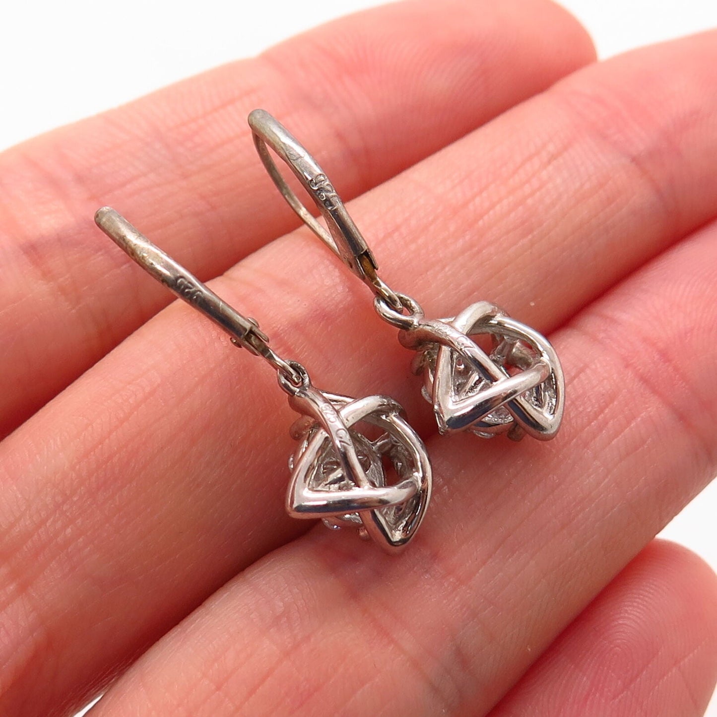 925 Sterling Silver C Z Celtic Design Dangle Earrings