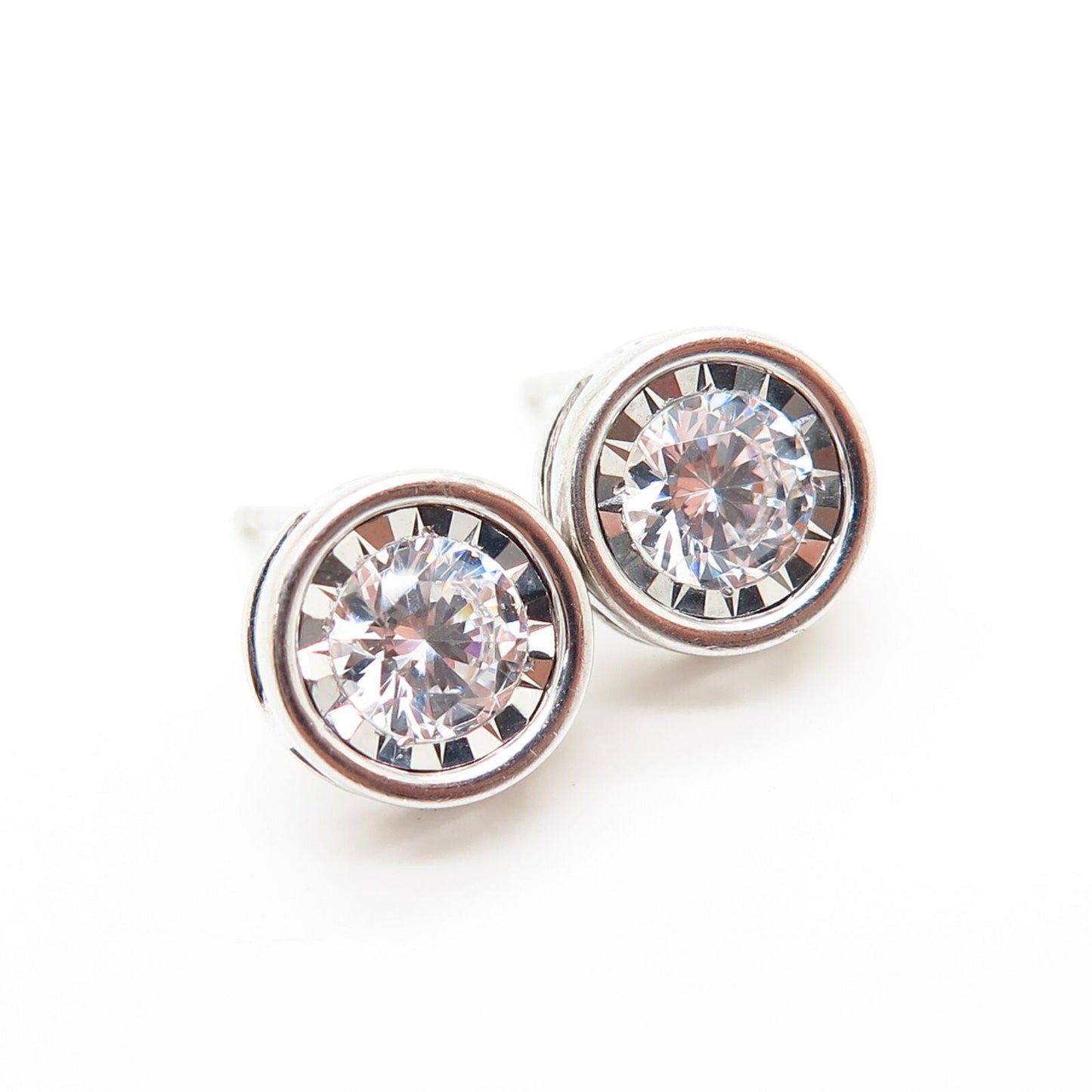 925 Sterling Silver C Z Round Design Stud Earrings